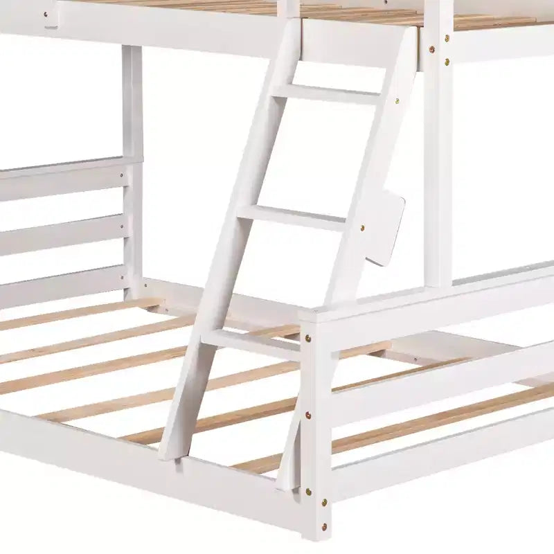 Wood Twin over Full Bunk Bed, Solid Wood House Bed Frame Built in Ladder, Convertible to 2 Beds, Floor Bunk Bed for Kids Teens