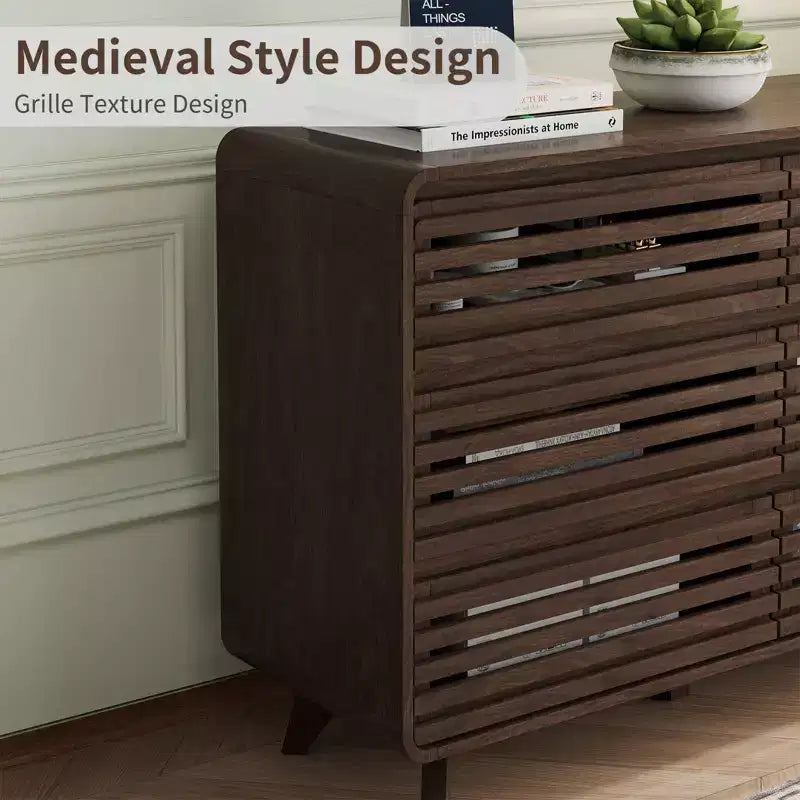Wooden 6 Drawers Dresser for Bedroom, Chests of Drawers with Grille