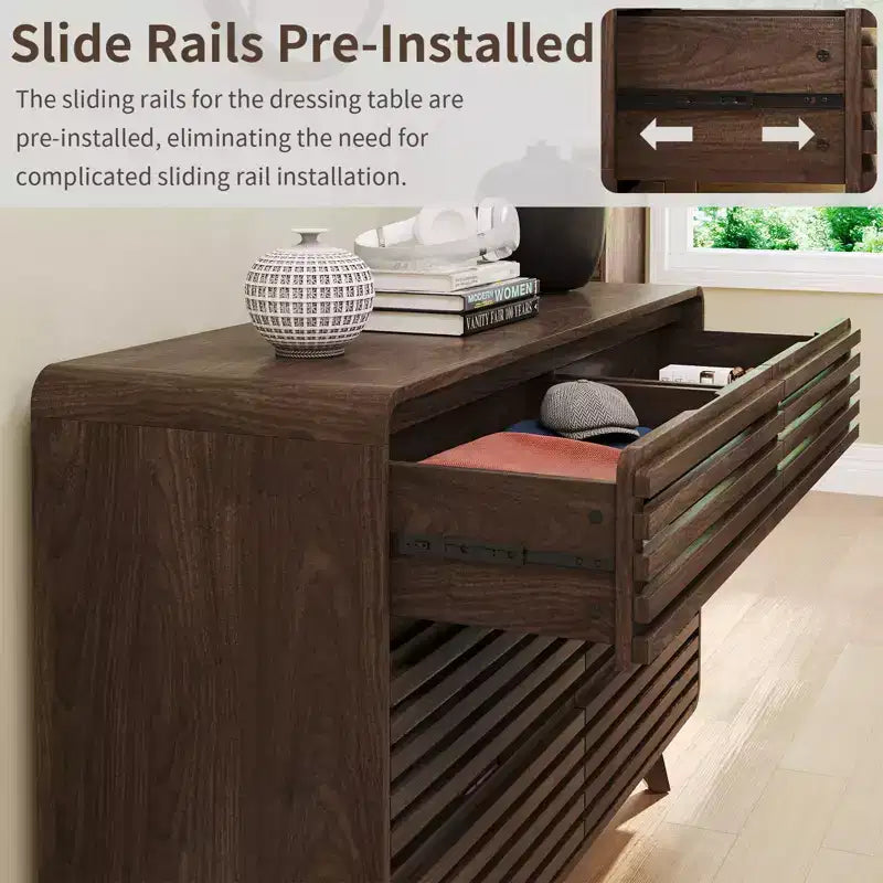 Wooden 6 Drawers Dresser for Bedroom, Chests of Drawers with Grille