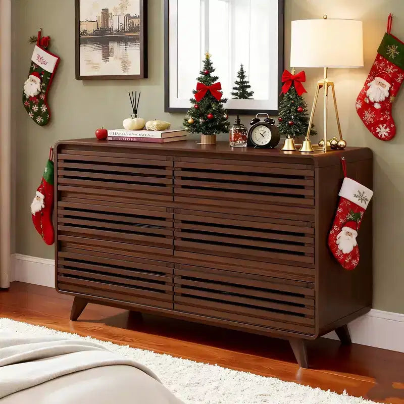 Wooden 6 Drawers Dresser for Bedroom, Chests of Drawers with Grille