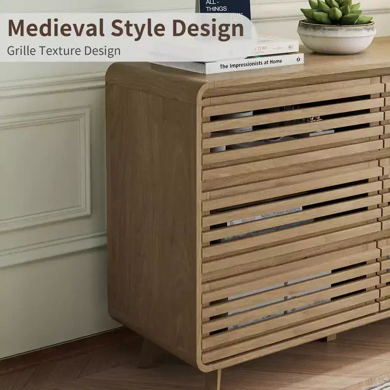 Wooden 6 Drawers Dresser for Bedroom, Chests of Drawers with Grille