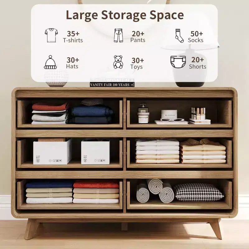 Wooden 6 Drawers Dresser for Bedroom, Chests of Drawers with Grille