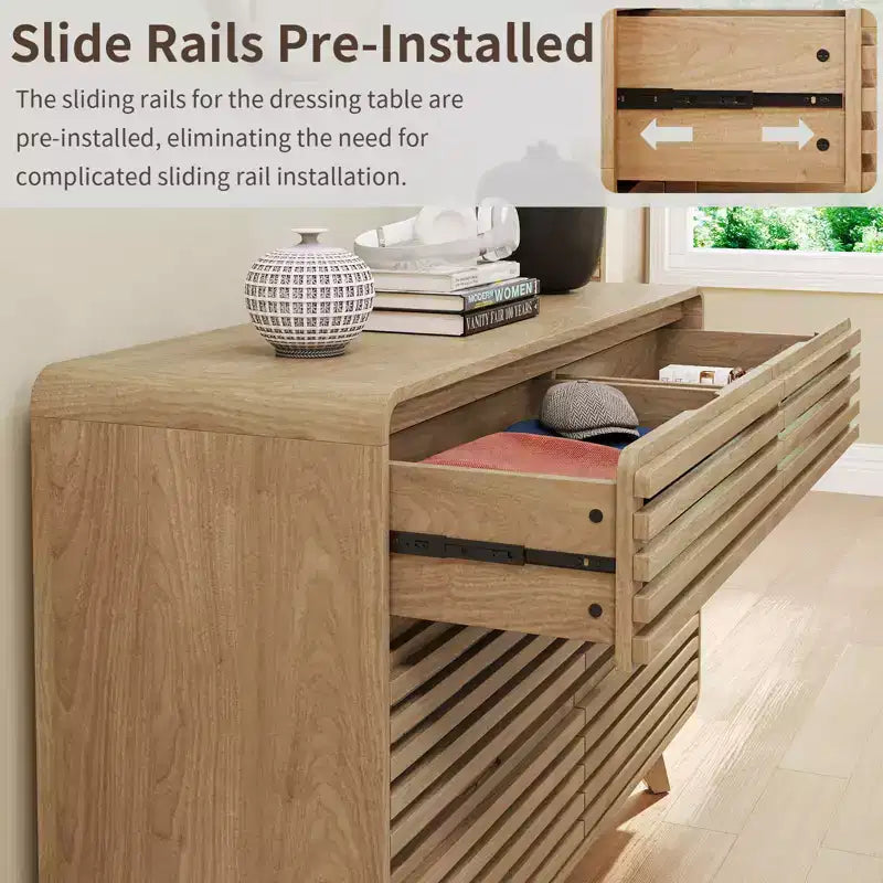 Wooden 6 Drawers Dresser for Bedroom, Chests of Drawers with Grille