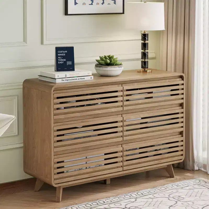 Wooden 6 Drawers Dresser for Bedroom, Chests of Drawers with Grille