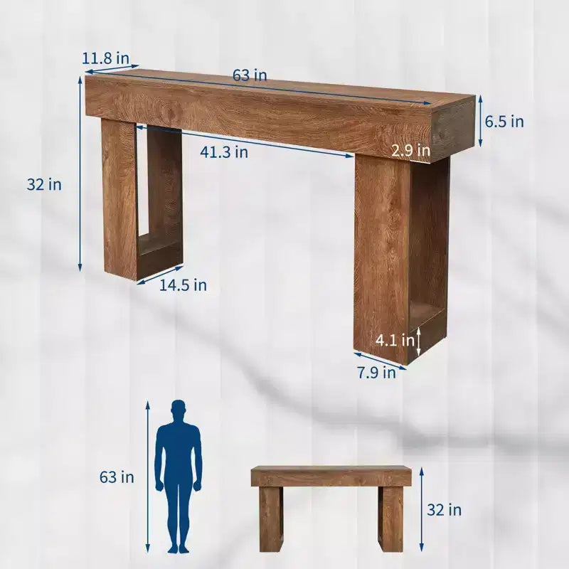 Solid Wood Console Table for Entryway, 63 Farmhouse Entryway Sofa Table Behind Couch, Rectangular Accent Tables for Living Room Hallway, Foyer