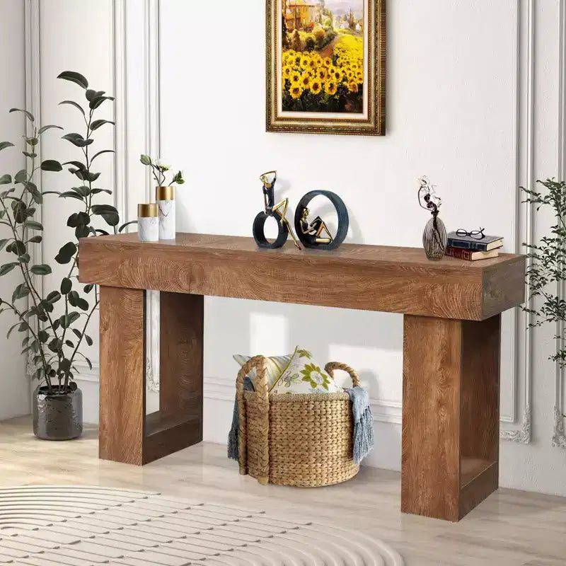 Solid Wood Console Table for Entryway, 63 Farmhouse Entryway Sofa Table Behind Couch, Rectangular Accent Tables for Living Room Hallway, Foyer