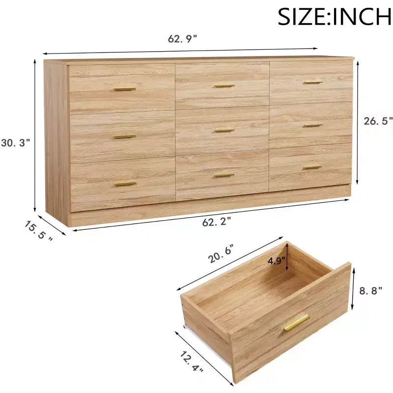 GDFStudio Rowan Farmhouse Wooden 9-Drawer Dresser