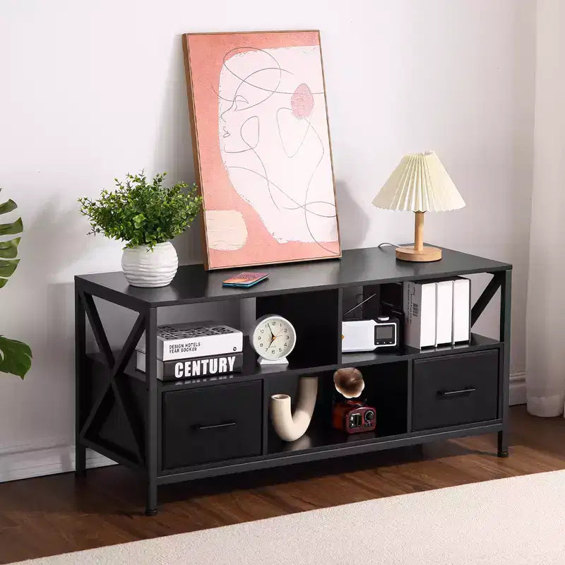 COZONY TV Stand for 50 Inch TV, Entertainment Center with Fabric Drawers & Open Shelves, Storage Unit for Living Room, Bedroom, Entryway
