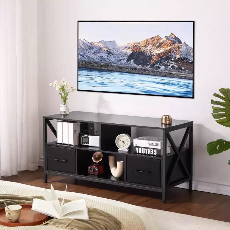 COZONY TV Stand for 50 Inch TV, Entertainment Center with Fabric Drawers & Open Shelves, Storage Unit for Living Room, Bedroom, Entryway