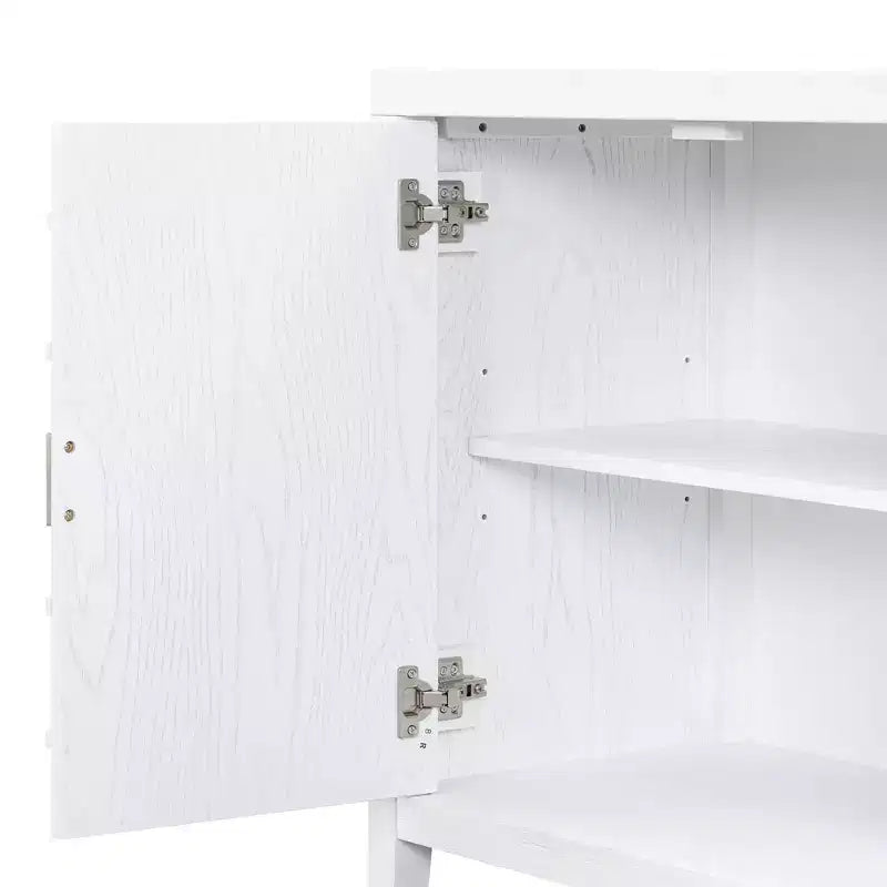 Hostack Retro Sideboard with Circular Groove Design, Round Metal Door Handle for Entrance, Dinning and Living Room, White