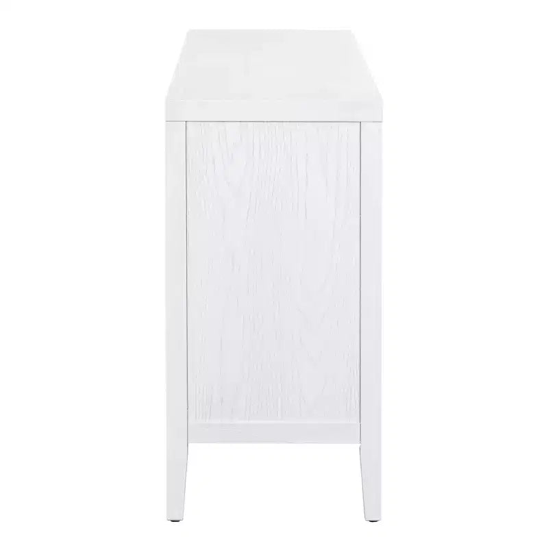 Hostack Retro Sideboard with Circular Groove Design, Round Metal Door Handle for Entrance, Dinning and Living Room, White