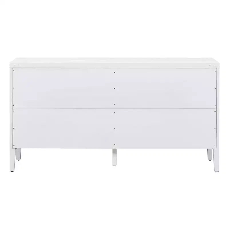 Hostack Retro Sideboard with Circular Groove Design, Round Metal Door Handle for Entrance, Dinning and Living Room, White