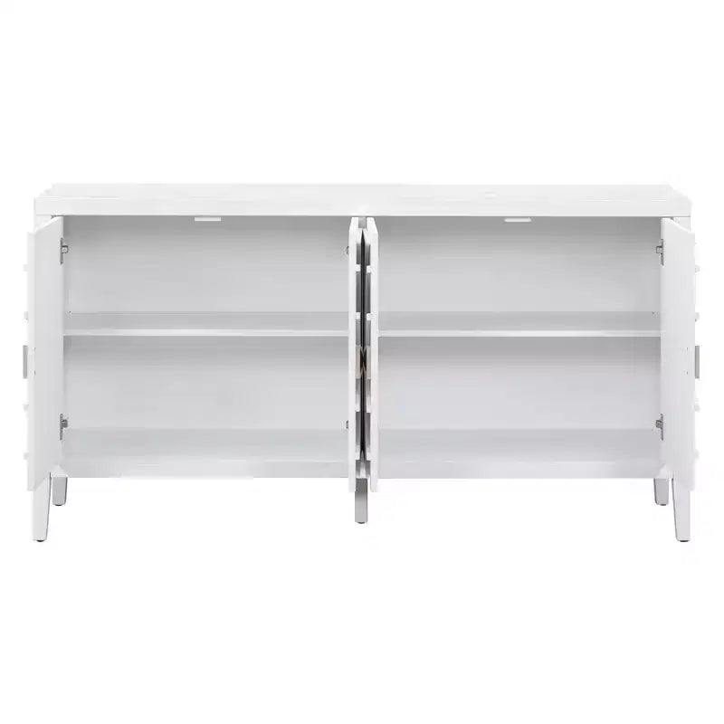 Hostack Retro Sideboard with Circular Groove Design, Round Metal Door Handle for Entrance, Dinning and Living Room, White