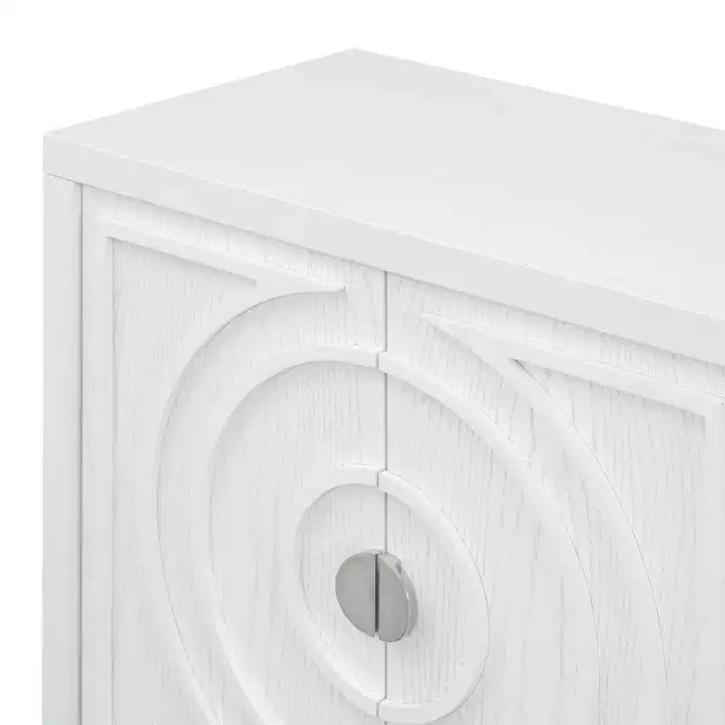 Hostack Retro Sideboard with Circular Groove Design, Round Metal Door Handle for Entrance, Dinning and Living Room, White