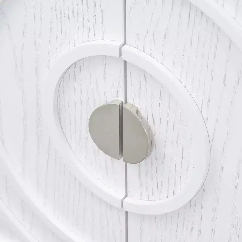Hostack Retro Sideboard with Circular Groove Design, Round Metal Door Handle for Entrance, Dinning and Living Room, White