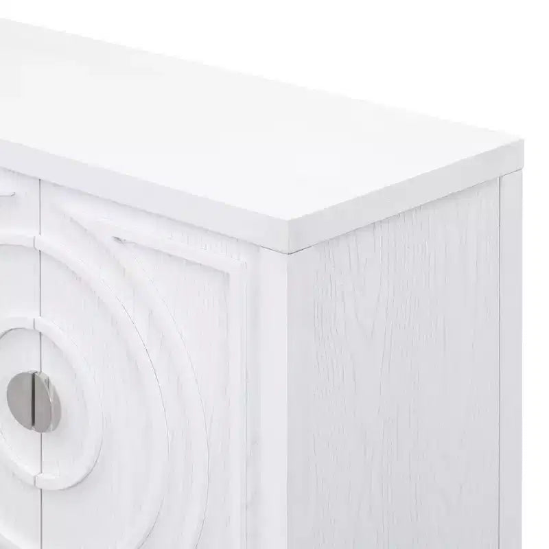 Hostack Retro Sideboard with Circular Groove Design, Round Metal Door Handle for Entrance, Dinning and Living Room, White