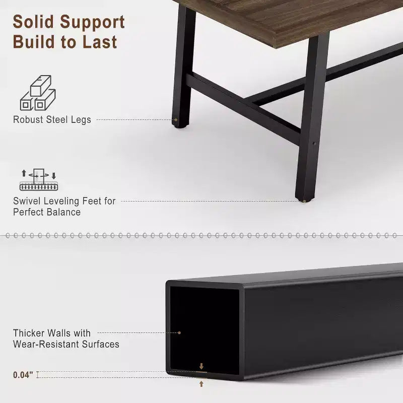 63in Large Rectangle Dining Table for 4-6 People, Rustic Wood Kitchen Table with Metal Legs, Industrial Patio Table for Living Room, Dining Room