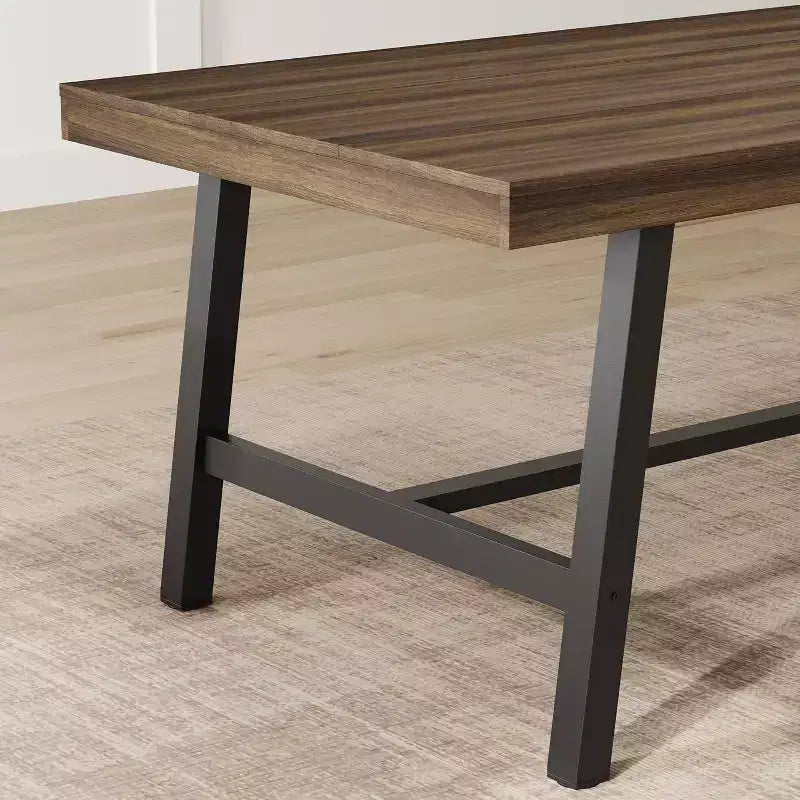 63in Large Rectangle Dining Table for 4-6 People, Rustic Wood Kitchen Table with Metal Legs, Industrial Patio Table for Living Room, Dining Room
