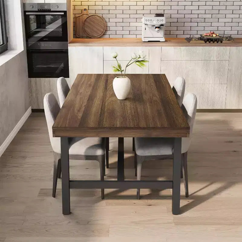 63in Large Rectangle Dining Table for 4-6 People, Rustic Wood Kitchen Table with Metal Legs, Industrial Patio Table for Living Room, Dining Room