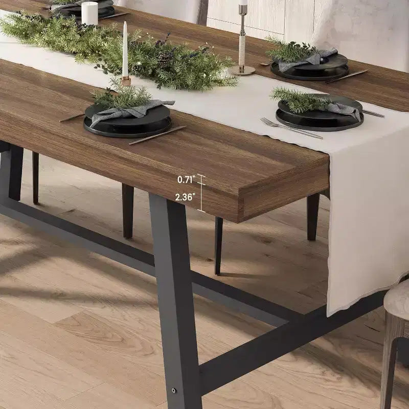 63in Large Rectangle Dining Table for 4-6 People, Rustic Wood Kitchen Table with Metal Legs, Industrial Patio Table for Living Room, Dining Room