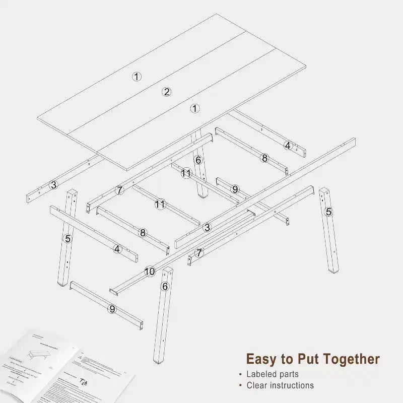 63in Large Rectangle Dining Table for 4-6 People, Rustic Wood Kitchen Table with Metal Legs, Industrial Patio Table for Living Room, Dining Room