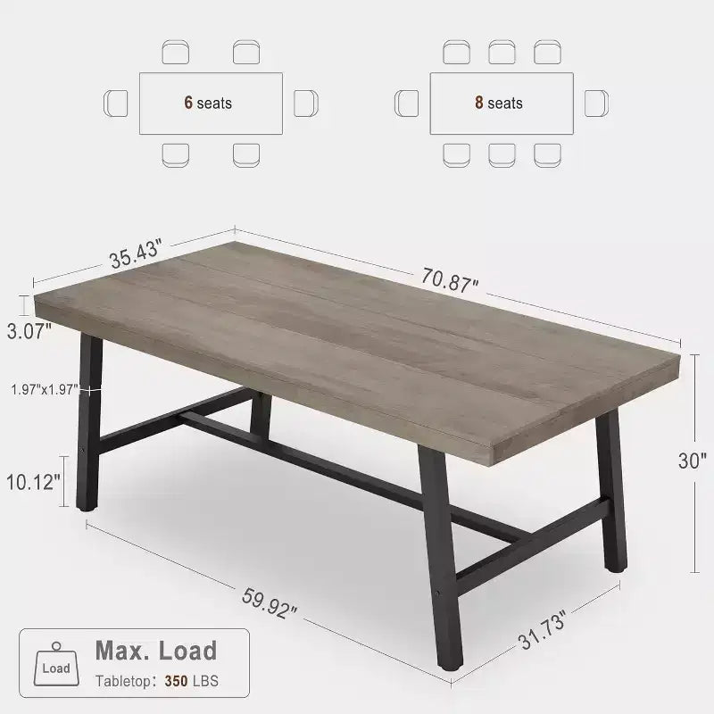 63in Large Rectangle Dining Table for 4-6 People, Rustic Wood Kitchen Table with Metal Legs, Industrial Patio Table for Living Room, Dining Room