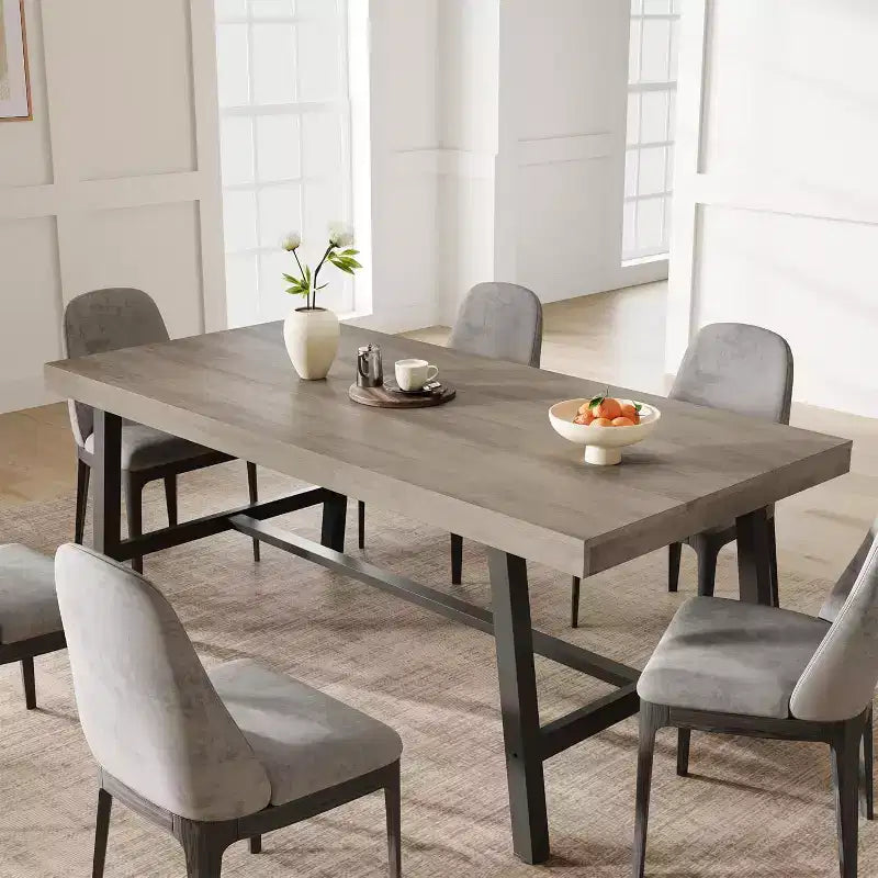 63in Large Rectangle Dining Table for 4-6 People, Rustic Wood Kitchen Table with Metal Legs, Industrial Patio Table for Living Room, Dining Room