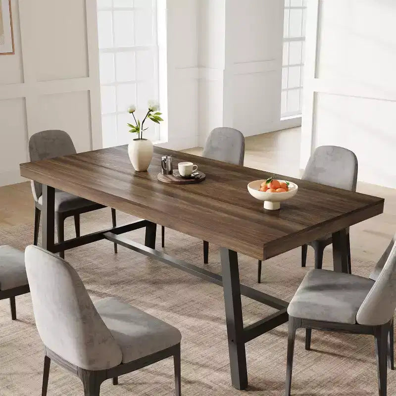 63in Large Rectangle Dining Table for 4-6 People, Rustic Wood Kitchen Table with Metal Legs, Industrial Patio Table for Living Room, Dining Room