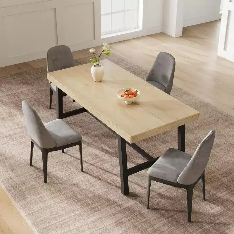 63in Large Rectangle Dining Table for 4-6 People, Rustic Wood Kitchen Table with Metal Legs, Industrial Patio Table for Living Room, Dining Room