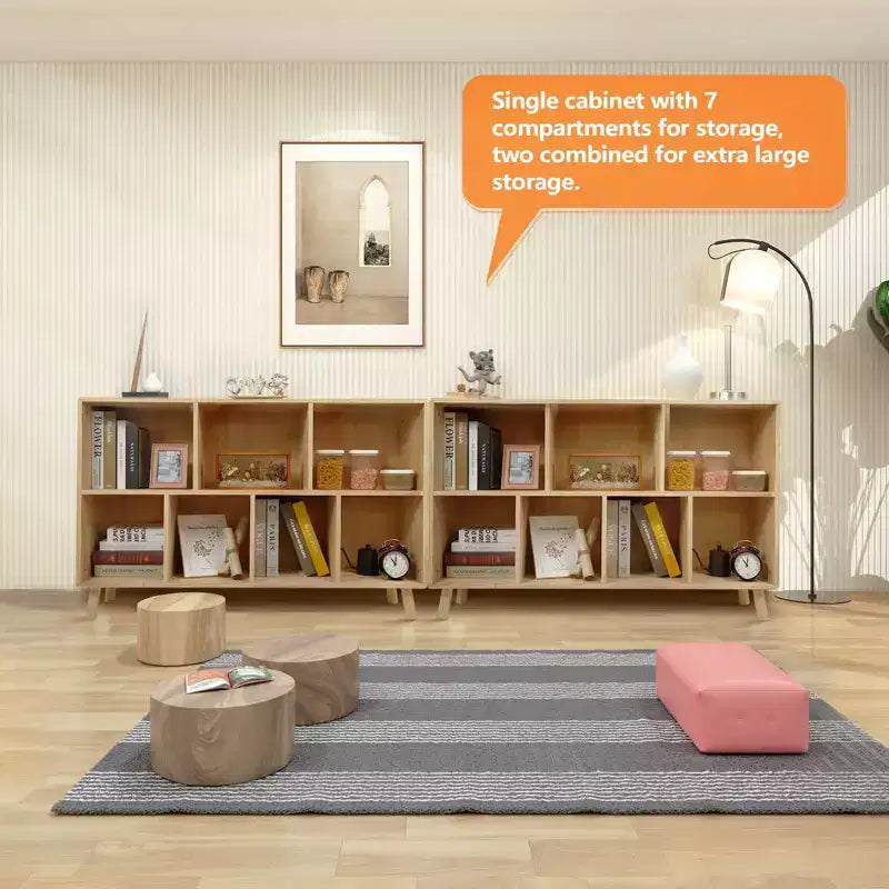 Okak Modern Pine Bookshelf with 7/8-Compartment, Fixed Shelves Bookcase, Cube Storage for Living Room