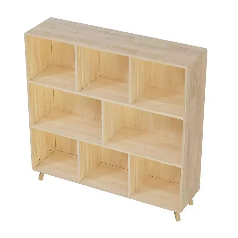 Okak Modern Pine Bookshelf with 7/8-Compartment, Fixed Shelves Bookcase, Cube Storage for Living Room