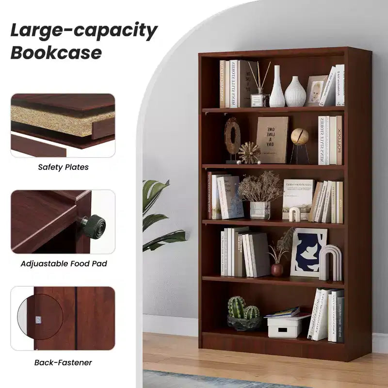 Okak 60 Inches Tall Modern Bookshelf, Bookcase with 5 Open Shelves, Freestanding Storage Organizer for Living Room, Office