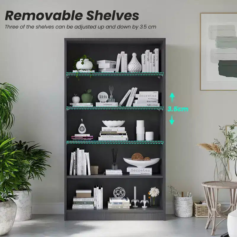 Okak 60 Inches Tall Modern Bookshelf, Bookcase with 5 Open Shelves, Freestanding Storage Organizer for Living Room, Office