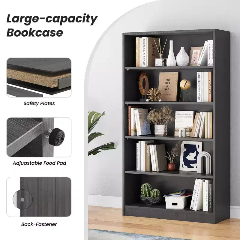 Okak 60 Inches Tall Modern Bookshelf, Bookcase with 5 Open Shelves, Freestanding Storage Organizer for Living Room, Office
