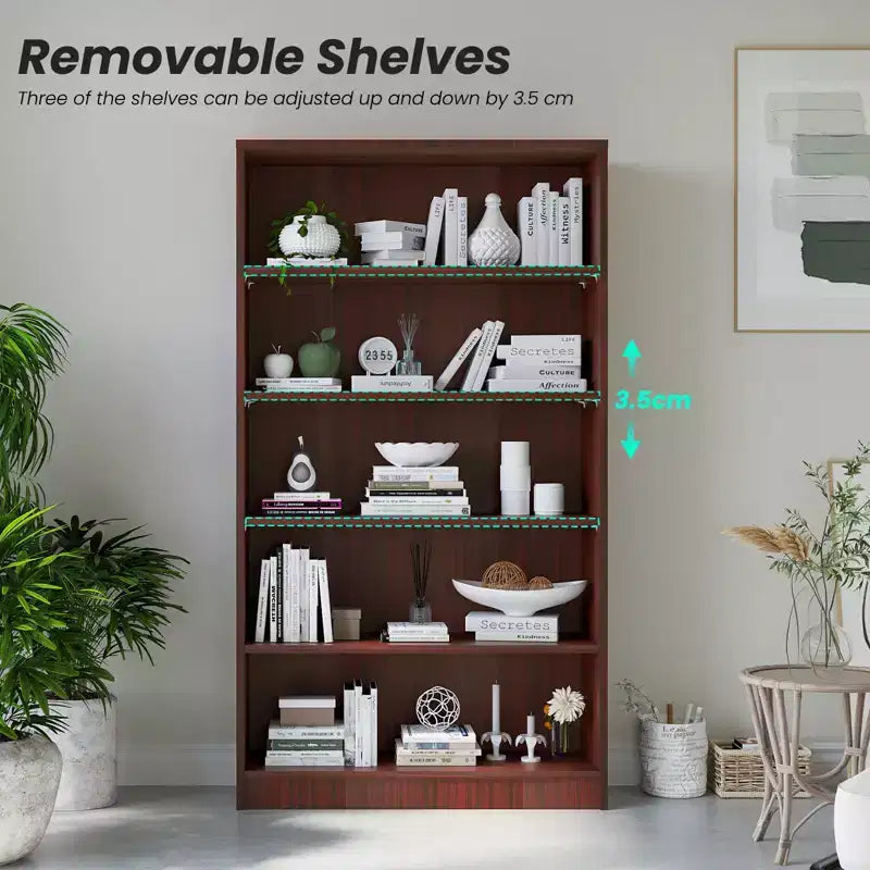 Okak 60 Inches Tall Modern Bookshelf, Bookcase with 5 Open Shelves, Freestanding Storage Organizer for Living Room, Office