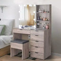 Gray Particle Board Melamine-Laminated 6-Drawer 2-Shelf Dressing Table Set