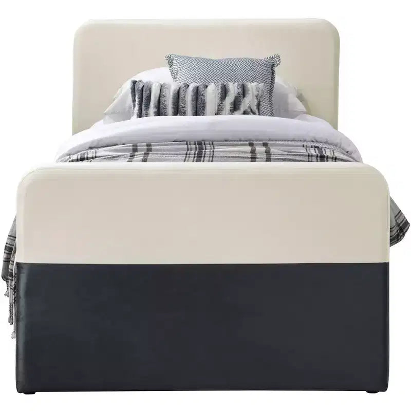 Meridian Furniture,Ivy Black & Cream Velvet Twin Trundle/Storage Bed