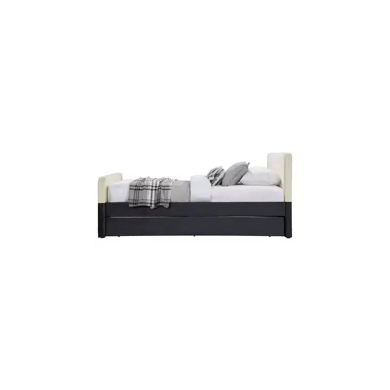 Meridian Furniture,Ivy Black & Cream Velvet Twin Trundle/Storage Bed