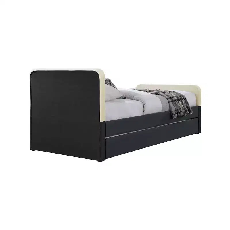 Meridian Furniture,Ivy Black & Cream Velvet Twin Trundle/Storage Bed