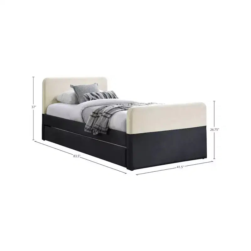 Meridian Furniture,Ivy Black & Cream Velvet Twin Trundle/Storage Bed