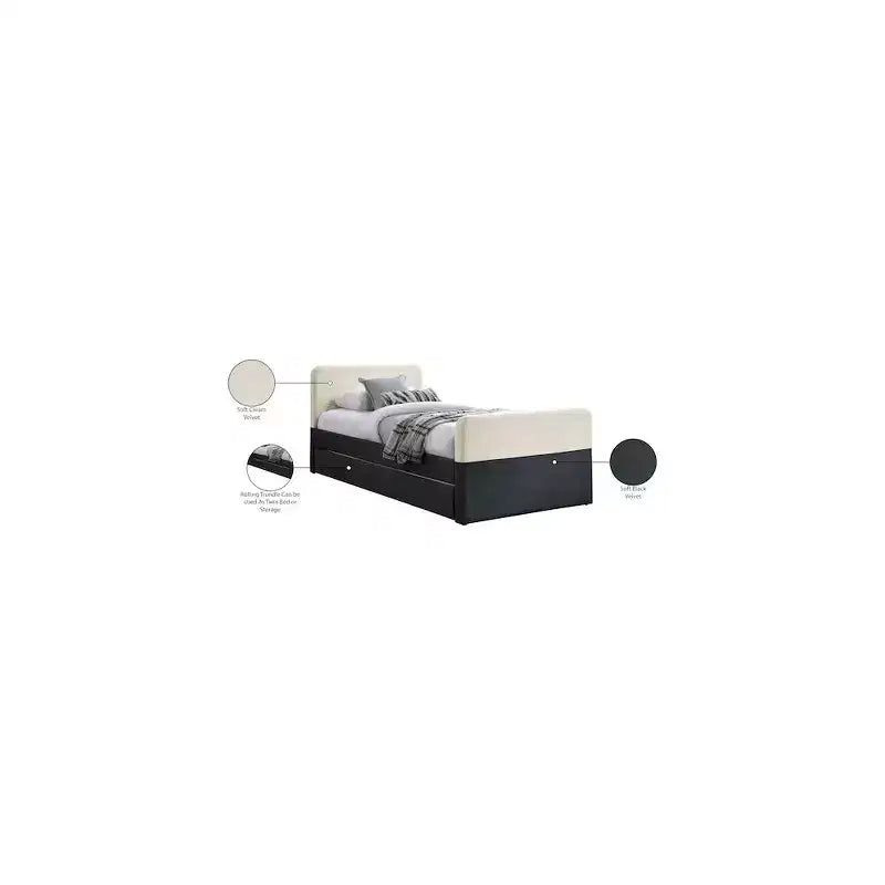 Meridian Furniture,Ivy Black & Cream Velvet Twin Trundle/Storage Bed