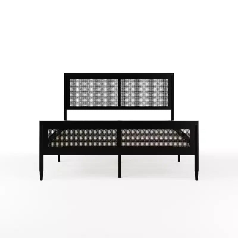 Martha Stewart Jax Solid Wood Platform Bed with Rattan Headboard and Footboard, No Box Spring Required