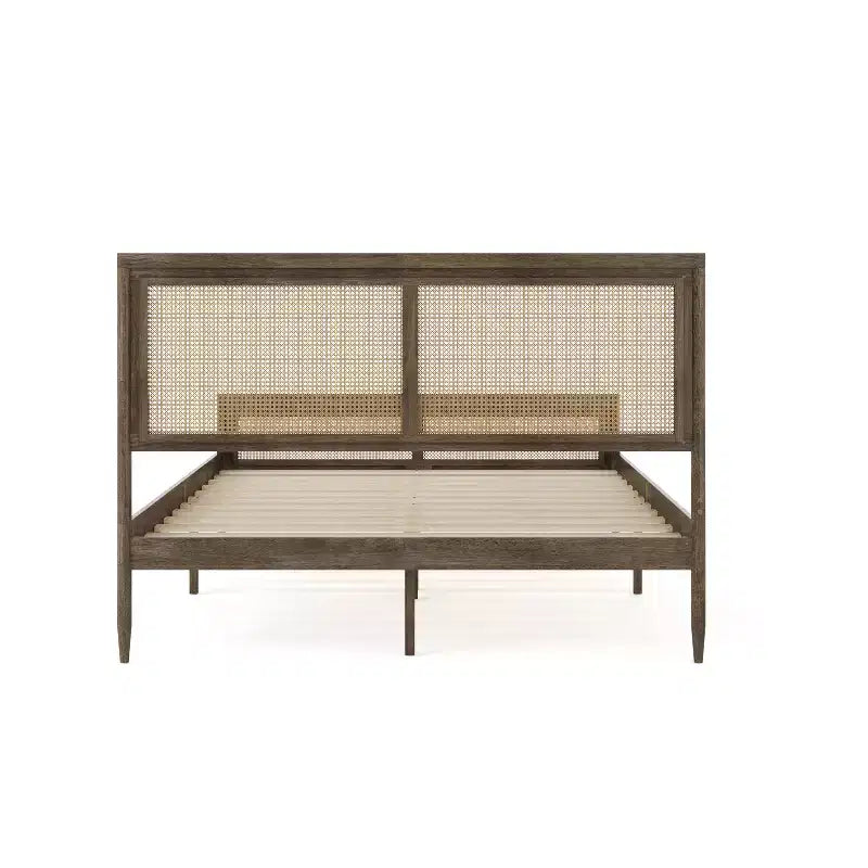 Martha Stewart Jax Solid Wood Platform Bed with Rattan Headboard and Footboard, No Box Spring Required