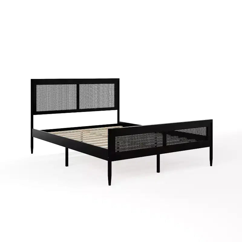 Martha Stewart Jax Solid Wood Platform Bed with Rattan Headboard and Footboard, No Box Spring Required