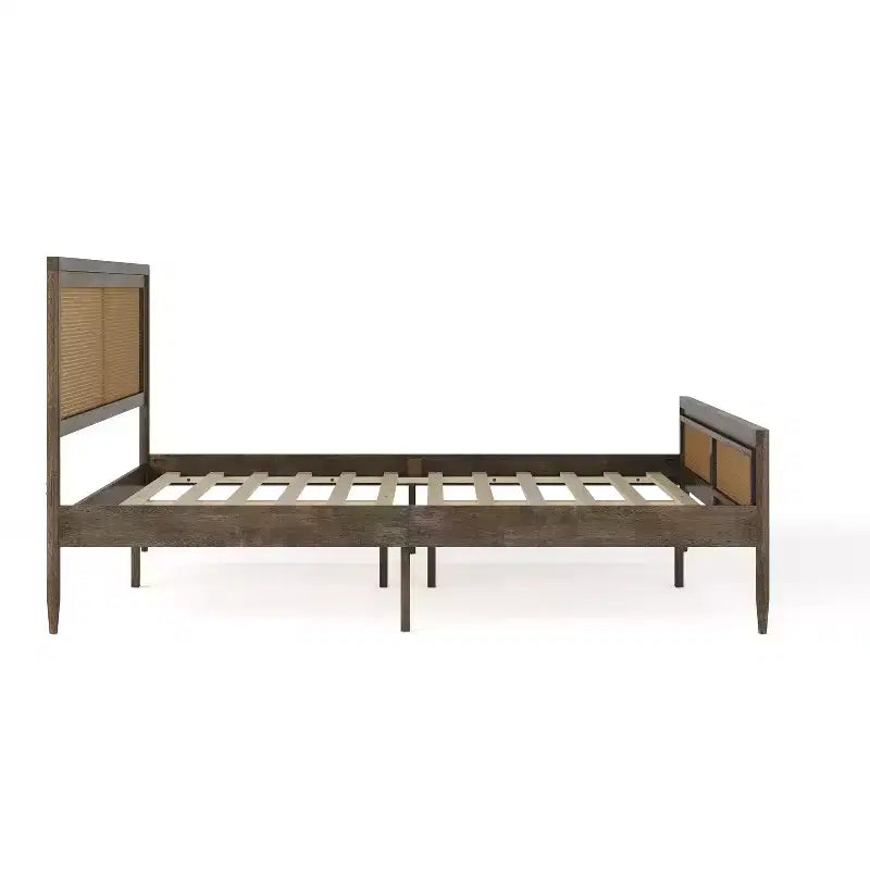 Martha Stewart Jax Solid Wood Platform Bed with Rattan Headboard and Footboard, No Box Spring Required