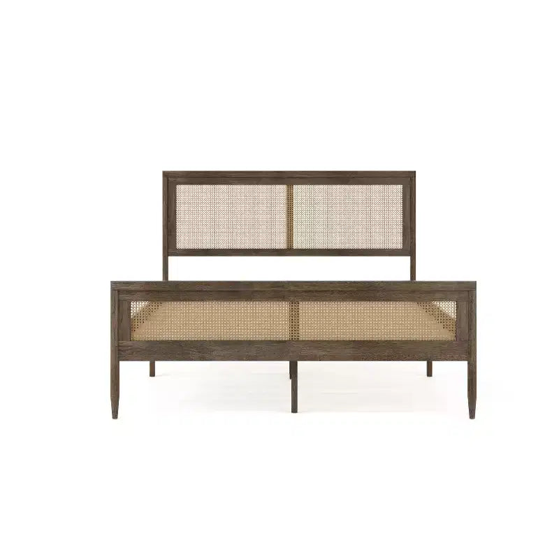Martha Stewart Jax Solid Wood Platform Bed with Rattan Headboard and Footboard, No Box Spring Required