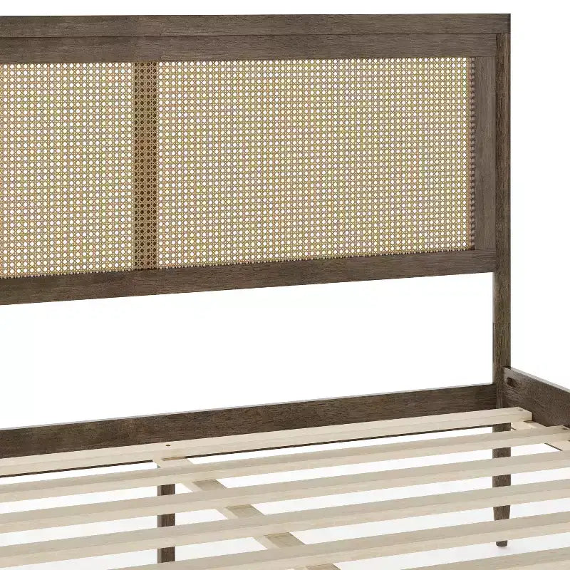 Martha Stewart Jax Solid Wood Platform Bed with Rattan Headboard and Footboard, No Box Spring Required