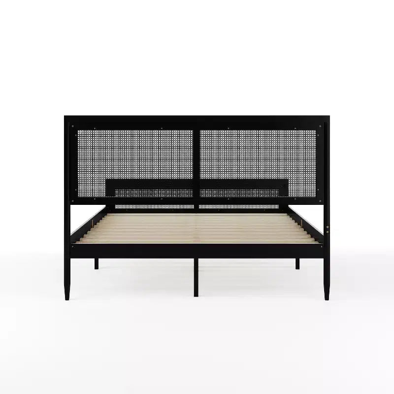 Martha Stewart Jax Solid Wood Platform Bed with Rattan Headboard and Footboard, No Box Spring Required