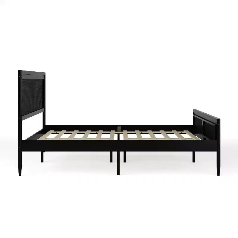 Martha Stewart Jax Solid Wood Platform Bed with Rattan Headboard and Footboard, No Box Spring Required