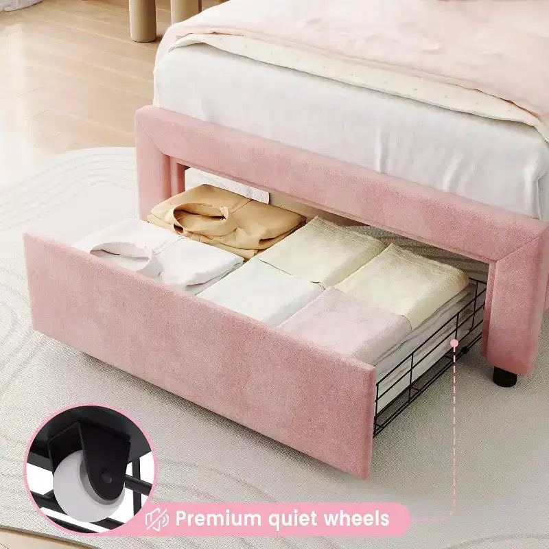 Smart LED Twin Bed - Adjustable Headboard, Velvet Upholstered Platform, No Box Spring, Wood Slats